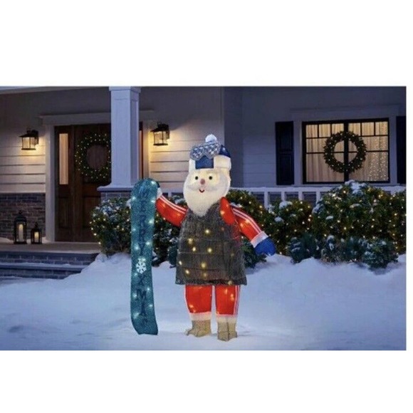 *USED OPEN Home Accents Holiday 4 FT Yuletide Lane LED Santa with Snowboard READ - Picture 2 of 10